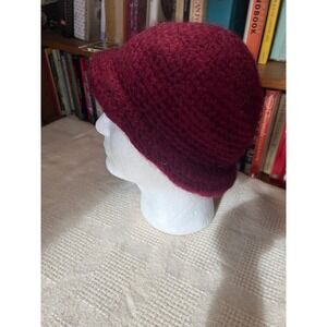 Oscar de la Renta Knit Hat Burgundy Wool Blend Made in Italy